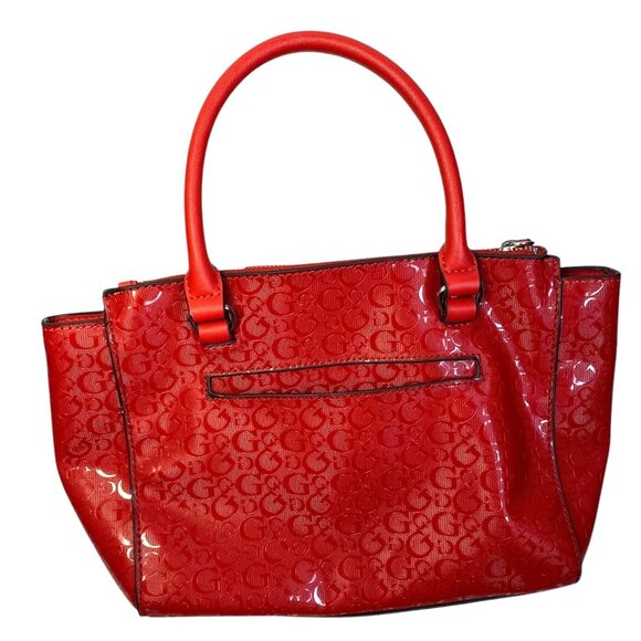 GUESS Red Logo Embossed Tote Bag Purse - Picture 2 of 10